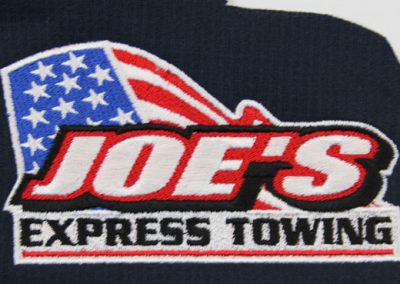 Embroidered company logo on polyester