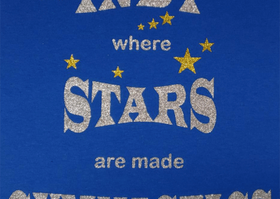 Two-color glitter flake HTV on cotton